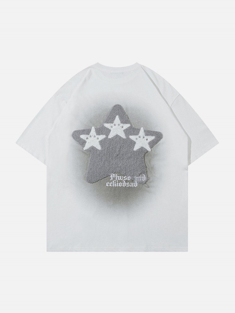 T Shirts Aelfric Eden Towel Embroidery Star Print Tee Blanche | ZSF-41844437